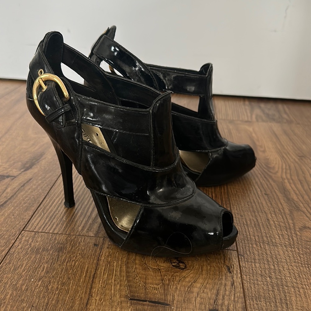 BCBGirls Peep-Toe Patent Leather Booties